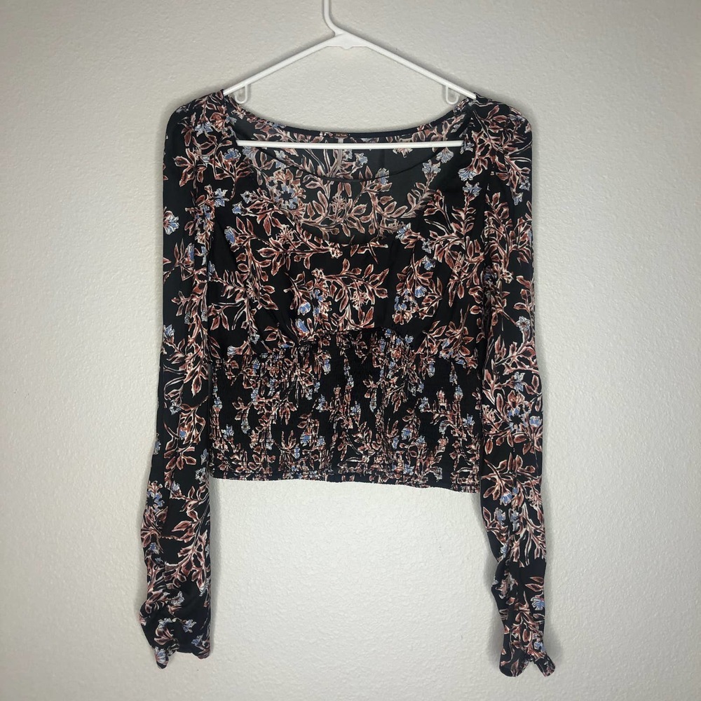 free people smocked floral blouse medium